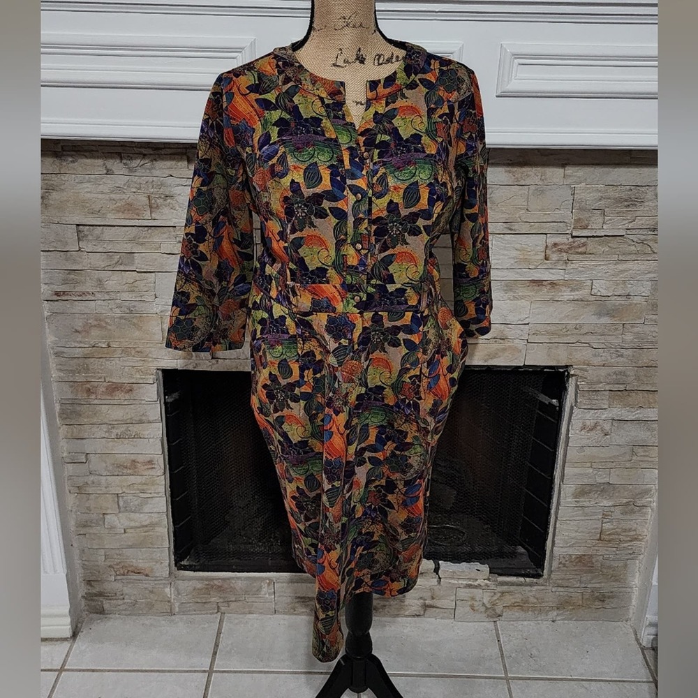 Metisu floral green and blue moleskin super soft‎ dress size large